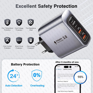 Adaptador de enchufe de viaje europeo de 55W USB C 55W USB C <span class=keywords><strong>Cargador</strong></span> europeo <span class=keywords><strong>Cargador</strong></span> rápido de 4 puertos <span class=keywords><strong>Tipo</strong></span> C <span class=keywords><strong>Cargador</strong></span> de pared Enchufe de EE. UU. a Europa - Product Image 6