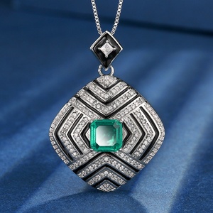 Fashion Eco-friendly Copper Retro 8*8MM Emerald Green Zircon Square Pendant <b>Earrings</b> Vintage Style Jewelry Set for Retro Glamour - Product Image 4