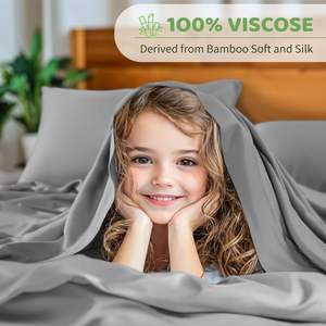 300TC 100% organik bambu viskon yatak örtüsü seti kraliçe gümüş/beyaz renk 4 adet - Product Image 5