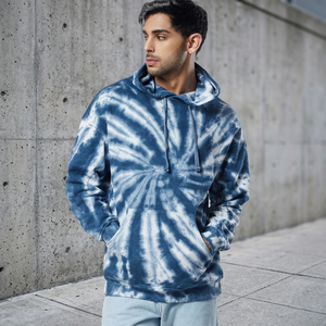 Sweat-shirt à capuche streetwear personnalisé tie-dye, coloré, motif tourbillon saphir, basique pour homme, 100% coton molletonné, broderie 3D - Product Image 2