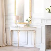 Console d'entrée semi-circulaire en chêne massif, faite à la main, style antique français, pour hôtel et salle à manger