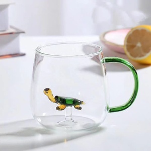 Caneca de Café de Vidro Transparente Resistente ao Calor com Design 3D de Desenho Animado, Feita à Mão, com Alça Colorida e Portátil - Product Image 3