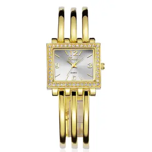 Gouden Armband Horloge Grote Hand Vrouwen Messing Horloges Roestvrij Staal Terug Armband Horloge