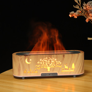 Wood Grain Simulated Flame Humidifier 0.5L With <b>Night</b> Scene Deer <b>Moon</b> <b>Light</b> Aroma Diffuser For Home Use - Product Image 5