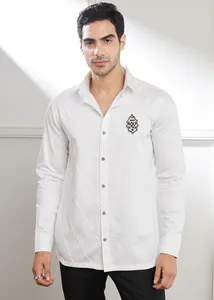 Chemises décontractées pour hommes 100 % coton tissé imprimé uni à manches longues, col boutonné, séchage rapide, respirantes, service OEM pour l'été - Product Image 2