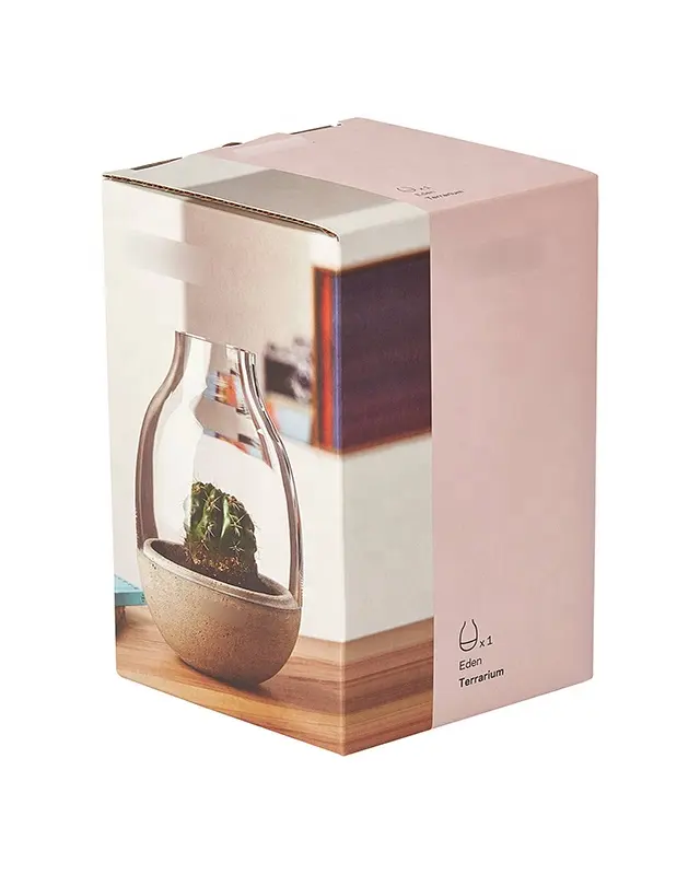 Фирменные CMYK офсетные печатные розовые гофрированные цветные коробки для домашнего искусства стеклянная банка Террариум растения упаковка