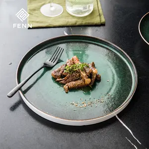 Placa de jantar de cerâmica com borda reta para restaurante e hotel, prato europeu para salada e sobremesa, fabricante Horeca