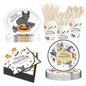 DAMAI Halloween Party Disposable Paper Plates Customized Witch's Hat and Bat Paper Dessert Plates Tableware Sets - Product Image 3