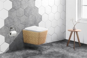 โถสุขภัณฑ์แบบแขวนผนังไร้ขอบเซรามิก สีชมพูสำหรับผู้หญิง ผลิตในจีน - Product Image 5