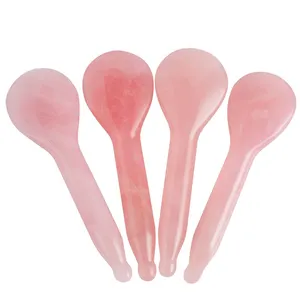 100% Natural Rose Quartz Spoon Gua sha With Round Handle Gua Sha Pouch Facial Massage Tools Rose Quartz Gua Sha