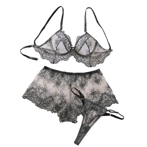 Ensemble de lingerie féminine en dentelle florale contrastante, maille transparente, deux pièces, bordure festonnée charmante, transparente - Product Image 6