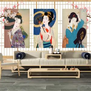 3D giapponese porta scorrevole ramè carta da parati ristorante Sashimi Sushi giapponese Kimono belle donne <span class=keywords><strong>legno</strong></span> venature murali - Product Image 5