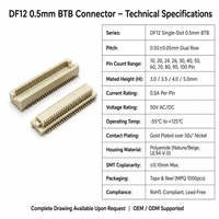 Connecteur carte-carte à fente unique 0,5 mm, boîtier PC mâle/femelle, 10-100 broches, hauteur d'empilage 3-5 mm, SMT, RoHS, PCB DF12