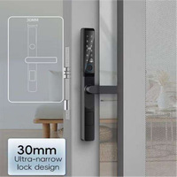 Serrure intelligente ultra-étroite de 30 mm, déverrouillage par empreinte digitale, mot de passe, carte, poignée de porte pour porte coulissante en verre de bureau