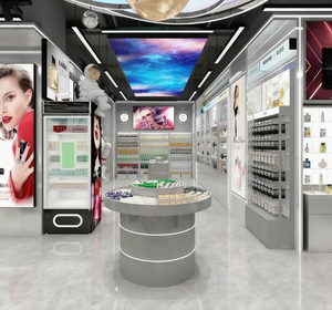 Vitrine <span class=keywords><strong>de</strong></span> présentation <span class=keywords><strong>de</strong></span> cosmétiques blanche personnalisable avec éclairage, modèle HongMing 24081401 pour salons <span class=keywords><strong>de</strong></span> beauté - Product Image 3