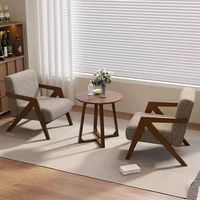 Fauteuil individuel Tenghang en bois massif de style mi-siècle, rembourré en tissu Teddy, pour salon, balcon, chaise d'appoint design et de détente