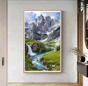 Cuadro en lienzo con paisaje de cascada Majestic Peak, <span class=keywords><strong>río</strong></span> turquesa, pradera <span class=keywords><strong>verde</strong></span>, póster de naturaleza, decoración para el hogar, oficina, hotel - Product Image 3