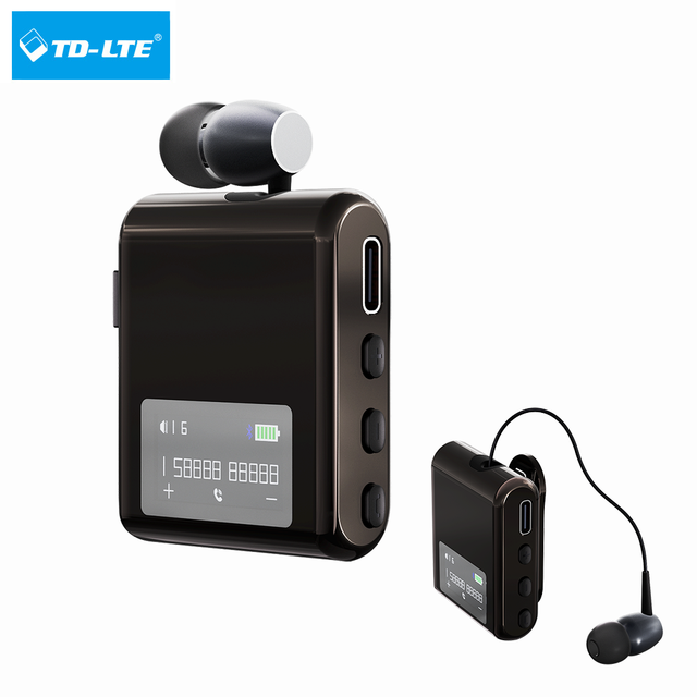 TD-LTE LCD Screen V5.4 Call Vibration Voice Broadcast 20 Hours Working Adjustable Line Lapel Clip Wireless Business Earphone
