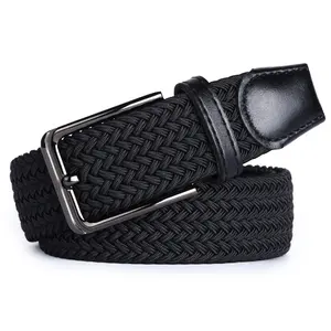 Cinturón informal de cuero para hombre, tejido perforado, hebilla, con elasticidad extendida
