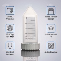 Tube à centrifuger en plastique de 25 ml, stérile, design citron, emballé en sachet, consommables de laboratoire jetables, largement utilisés dans la recherche médicale