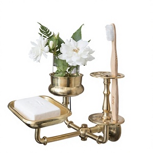 Ensemble de salle de bain de luxe en laiton massif : support mural pour brosses à dents, porte-savon, gobelet et barre porte-serviettes - Product Image 1