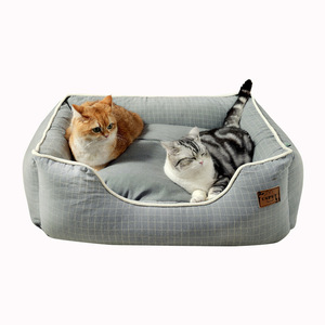 Großhandel Superweicher Designer-Stoff Kariertes Quadratisches Bio-Baumwoll-Luxus-Haustierbett - Product Image 3
