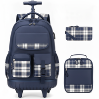 Ensemble de sac à dos à roulettes pour enfants 3-en-1 personnalisé, unisexe, imperméable, durable, avec sac à lunch et trousse à crayons