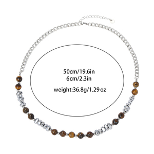 Regalo de joyería de piedra Natural de moda Regreso a los antiguos Collar de cuentas de piedra de ojo de Tigre de ónix negro para mujer - Product Image 6