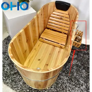 Wholesale Custom Wooden Ice Bath Tub Soaking Wooden Bathtub With Insulation Cover