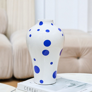 Vase à fleurs en céramique de style <span class=keywords><strong>bleu</strong></span> moderne scandinave, motif losange, décoration de salon - Product Image 4