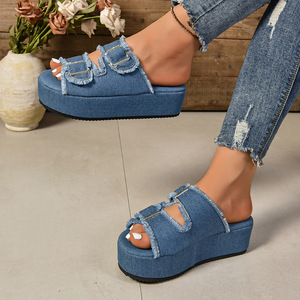 נשים סנדל slipper denim מגלשית נשים חוף נעלי ספורט עבה גודל גדול נעליים