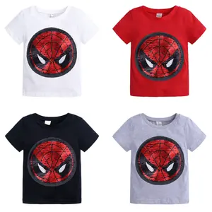 T-shirt manches courtes enfant, changement de couleur et motif, avec dessin animé, pour garçons, hauts à paillettes, interchangeable,