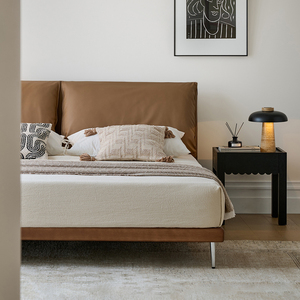 Cama doble minimalista moderna estilo medieval cama plataforma encerada al aceite marrón madera Retro Para el hogar muebles dormitorio principal uso - Product Image 5