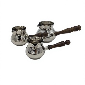 Pot de service alimentaire en acier inoxydable martelé, dernier design, forme ronde, théière avec poignée en bois pour accessoires de cuisine - Product Image 1