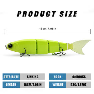 180mm 53g 4 Sections Natation Appâts <span class=keywords><strong>De</strong></span> Pêche Articulés <span class=keywords><strong>Leurre</strong></span> <span class=keywords><strong>De</strong></span> Pêche Prédateurs Appâts Naufrage <span class=keywords><strong>Leurre</strong></span> Wobblers - Product Image 2