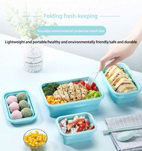 Eco-Friendly Reusable 5-Piece Foldable Bento Food Storage Container Set Collapsible Silicone Kids' Lunch <b>Boxes</b> - Product Image 3