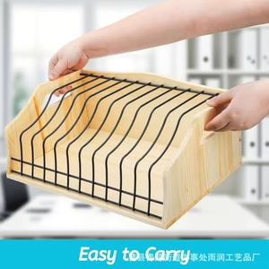 Wooden <b>File</b> Organizer Desktop <b>Storage</b> Rack With Metal Wire Dividers For Office Use Natural Wood Color Rectangle Shape - Product Image 2