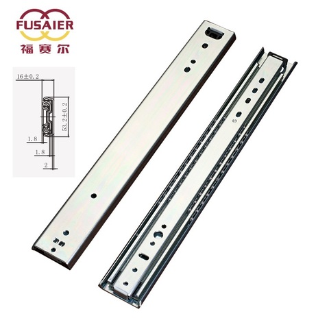 Popular Hardware Furniture 53mm Sliding Rail Heavy Dudy Side Mount Telescopic Drawer Channel
