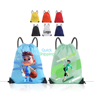 Custom Logo Nylon Polyester Drawstring Backpack Waterproof Gym Bag Black Sports Pocket Promotion Item Customizable Logo
