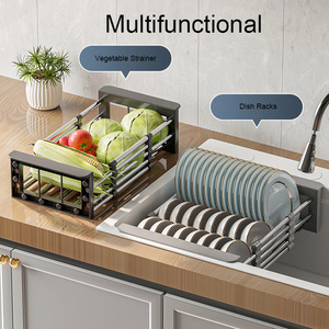 Estantes de secado de platos escalables, escurridor de cocina, cesta de colador de verduras retráctil - Product Image 4