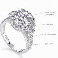 Bague en Moissanite en Argent Sterling 925, Pavé Rond Halo, Face 164mm, Bande 45mm, Bijoux de Mariage et Fiançailles, Cadeau pour Femme
