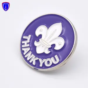 Haute qualité émail doux scouts argent plaqué épinglette en métal de forme ronde badge avec merci logo