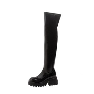 Botas Altas de Piel Genuina para Otoño/Invierno, con Tacón de Cuña Alto, Forro de Felpa Transpirable - Product Image 5