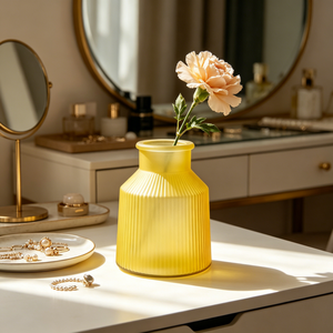 Vase à fleurs en verre cannelé, vase de table décoratif givré, centre de table à large ouverture côtelé pour la décoration de la maison, des mariages et des événements - Product Image 4