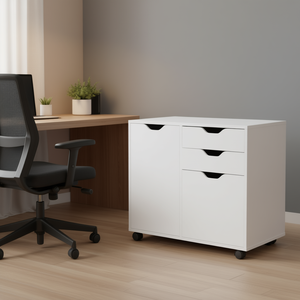 Gabinete de Almacenamiento Halifax con 2 Cajones, Blanco, Organizador de Oficina Ancho, Moderno, de Madera, Tipo Vertical, Ahorra Espacio - Product Image 2