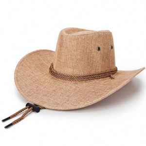 Spring and Summer Hard Large Brim Men's Linen Shade Western Bulk <b>Sunscreen</b> Sun Beach Hats Cowboy - Product Image 1