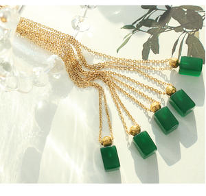 18K Gold Plated Stainless Steel Minimalist Style Green <b>Glass</b> Stone Pendant Necklace for Women Gift - Product Image 6