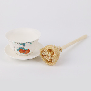 New Natural Loofah Cup with Solid Wood Handle Baby <b>Bottle</b> <b>Brush</b> Tea Divider Kung Fu Tea Set Evenly Distributes Zenidoo Liu7 - Product Image 4