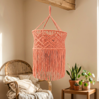 Abat-jour rond en macramé en coton tissé à la main, décoration murale bohème pour salon, chambre à coucher, bureau, intérieur