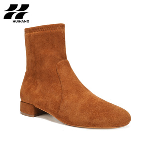Femmes <span class=keywords><strong>Beige</strong></span> Faux <span class=keywords><strong>Daim</strong></span> Cheville-Haute Bas Bloc Talon Bottes Confortable PU Semelle Fermeture Éclair Hauteur Augmentant Haut pour L'hiver - Product Image 2